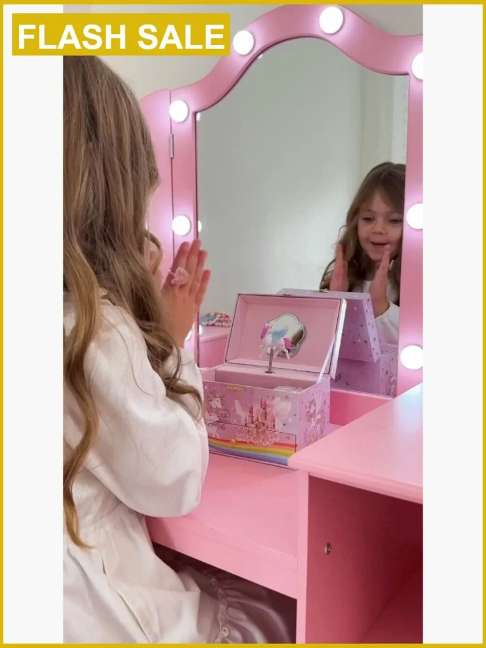 Kids Jewelry Box with Melody & Unicorn Decor, Storage Organizer for Little Girls